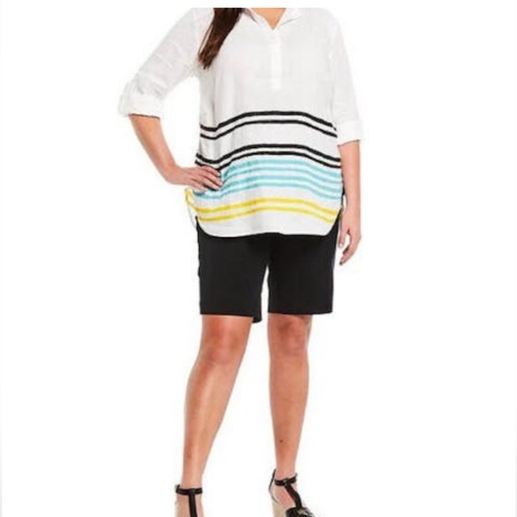 Lauren Ralph Lauren Striped Linen Tunic Top Size 2X White Band Collar Relax Fit - Picture 15 of 15